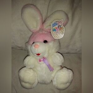 Plush White And Pink Easter Bunny Rabbit With Purple Pink Bow 15'' Inches
